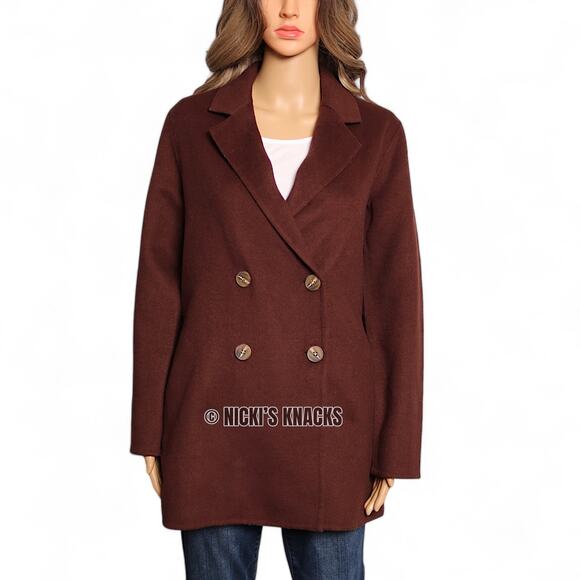 Joie Chocolate Brown Wool Blend Coat Double Breasted Mid Length Peacoat Size S - Picture 2 of 13